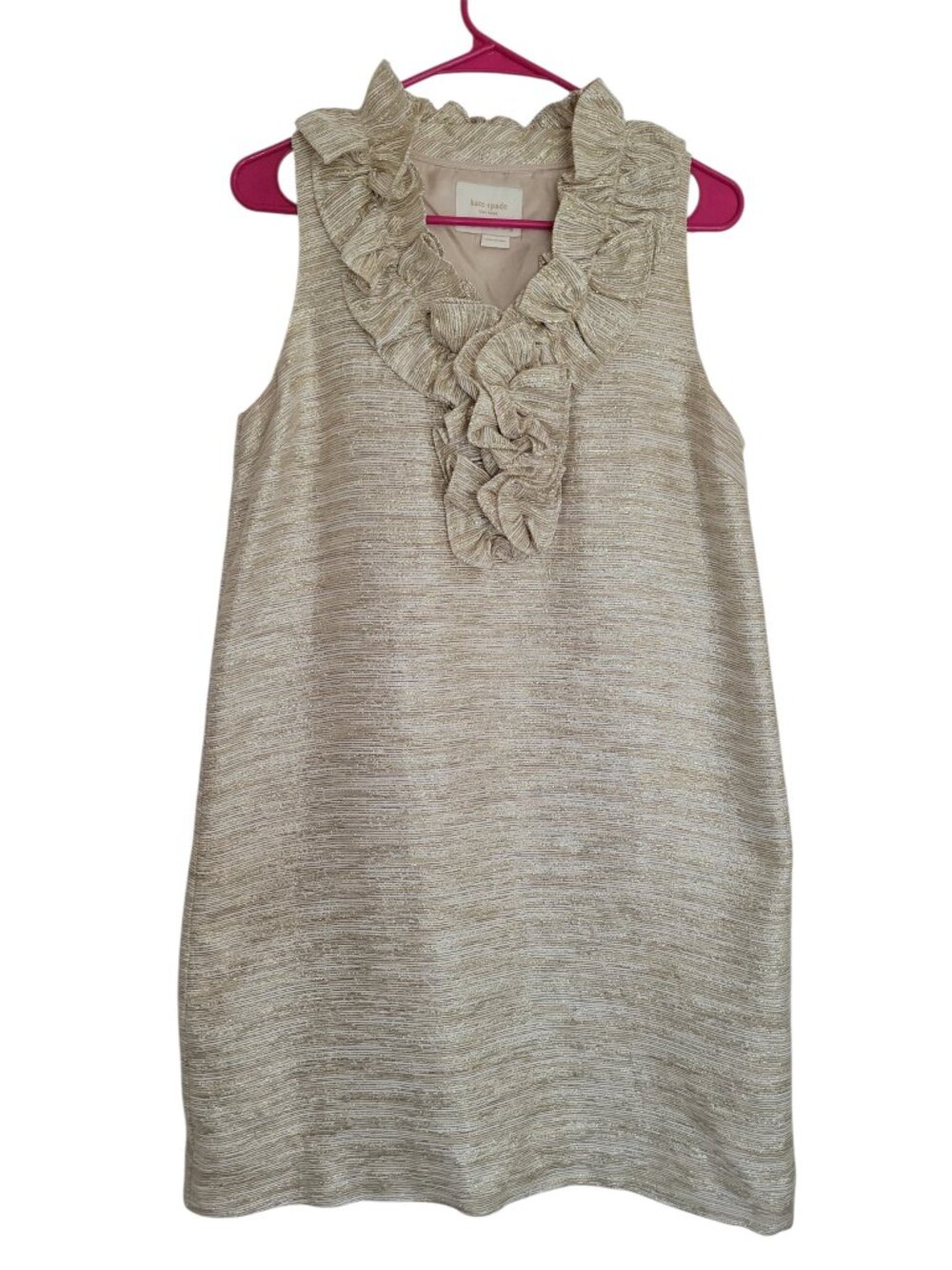 Kate Spade Lucille Gold Metallic Ruffle Shift Dress Women's Size 4/6 - Picture 2 of 13